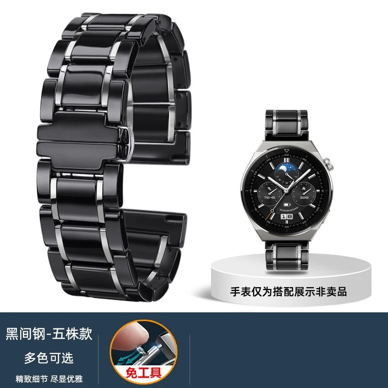 Black Ceramic Replacement Strap for Huawei GT5 Pro Smartwatch – Elegant Unisex Bracelet Band