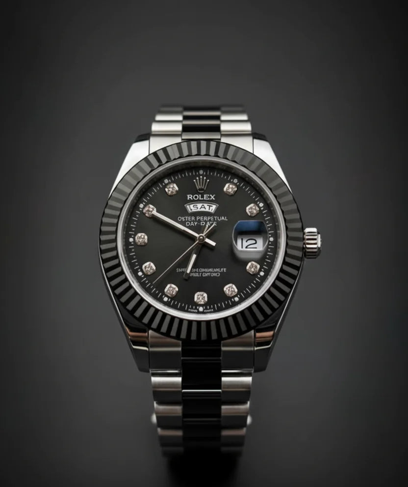 Black dial stainless steel luxury-inspired watch for men