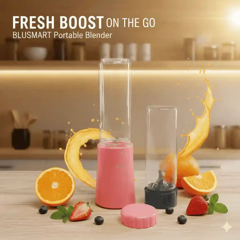 Blusmart Mini Portable Juicer Blender 280ml with Extra Bottle – USB Smoothie Maker for Home, Office, and Travel