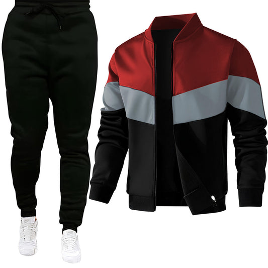 Classic V Panel Rib Collar Zipper Tracksuit for Men – ST-6886, Gym, Sportswear, and Casual Outfit