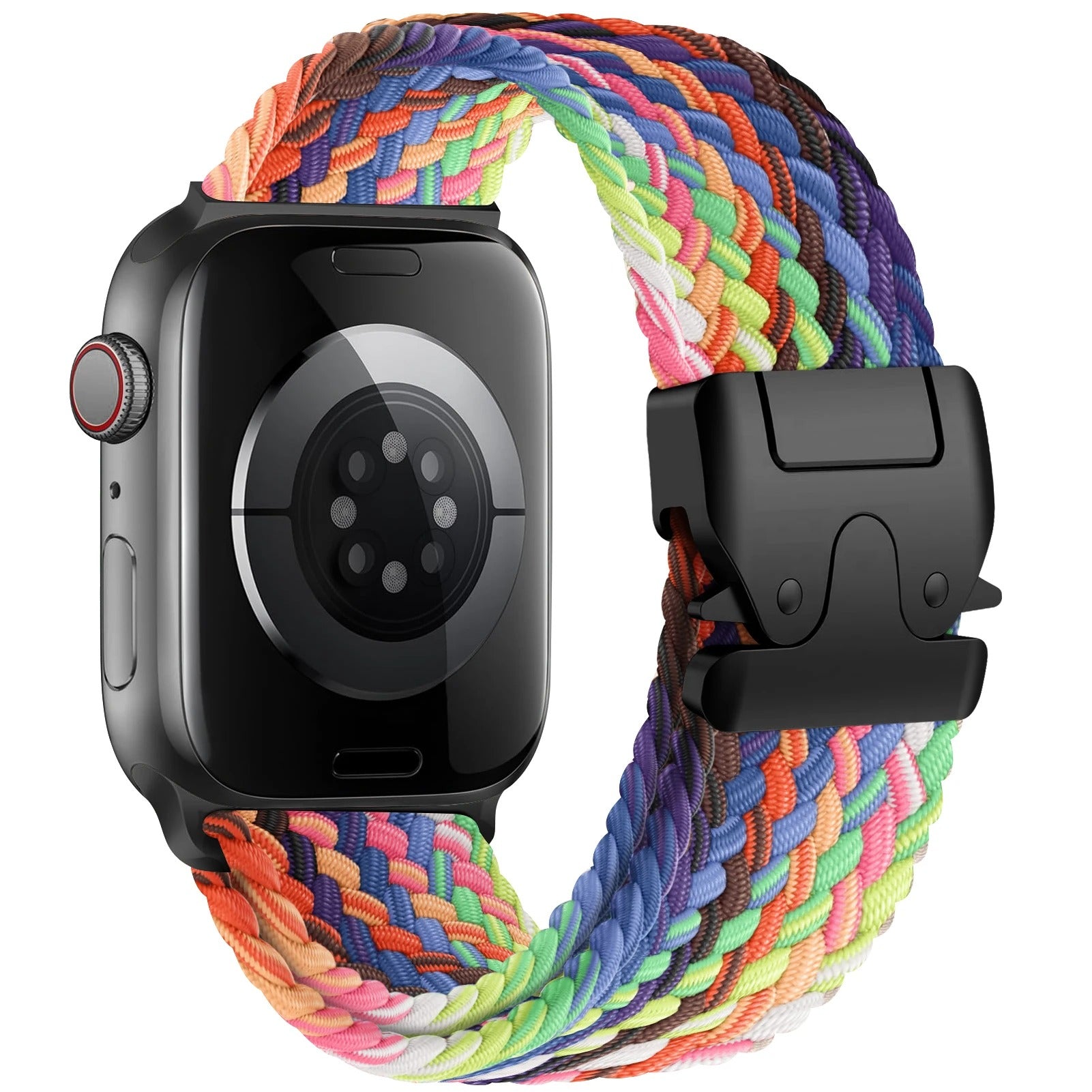 Close-up of Braided Nylon Apple Watch Band Showing Premium Weave Design and Buckle